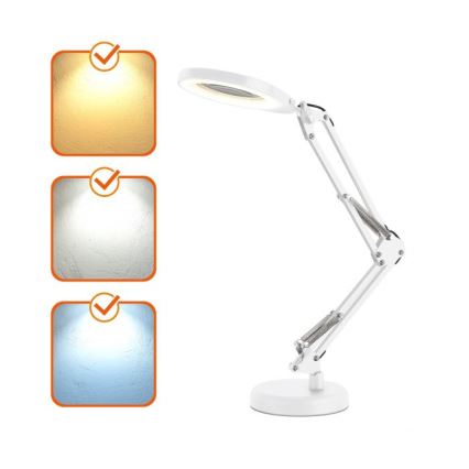 LED Dimmable desk lamp with magnifier 2-in-1 AURIQ LOUPE LED/10W/5V 3000/4000/6500K White