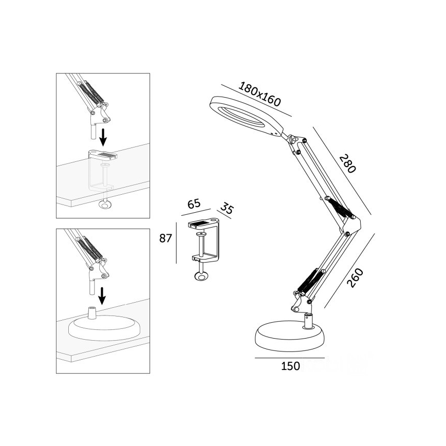 LED Dimmable desk lamp with magnifier 2-in-1 AURIQ LOUPE LED/10W/5V 3000/4000/6500K White