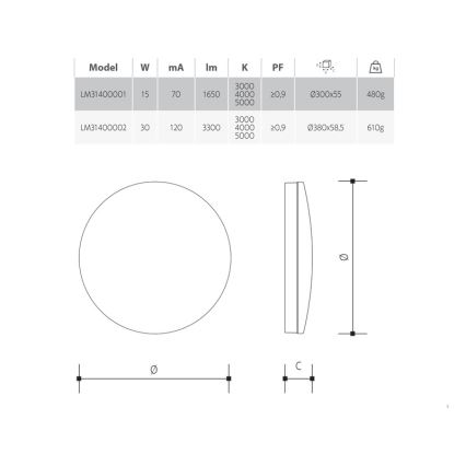Dimmable LED Bathroom Ceiling Light LED/15W/230V 3000/4000/5000K Ø 30 cm IP54