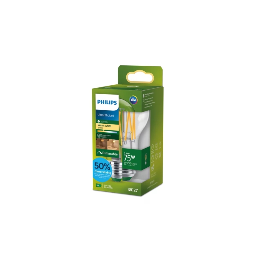 Dimmable LED Bulb ULTRAEFFICIENT VINTAGE Philips A60 E27/5.2W/230V 2700K