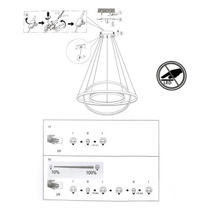 Leuchten Direkt 11526-55 - LED Dimming chandelier on a string CIRCLE 1xLED/13,5W/230V + LED/19,5W + LED/24W