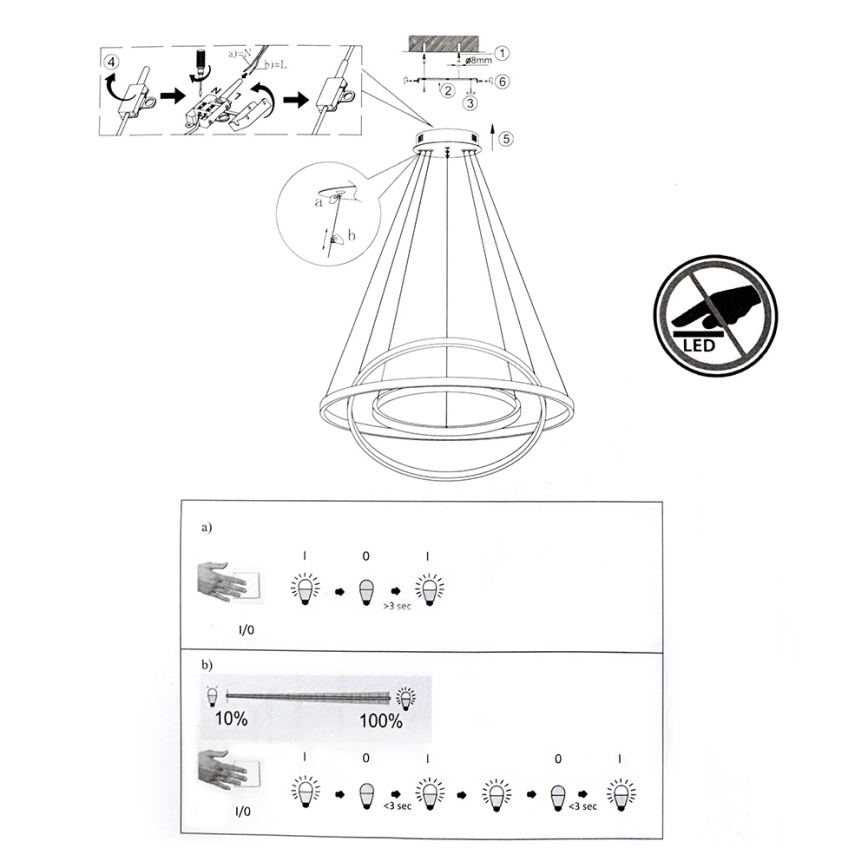 Leuchten Direkt 11526-55 - LED Dimming chandelier on a string CIRCLE 1xLED/13,5W/230V + LED/19,5W + LED/24W