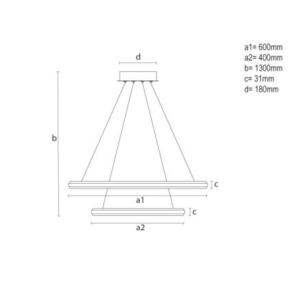 Dimmable LED pendant light on cable, 90W/230V, 3000–6500K, Ø 60 cm + remote control