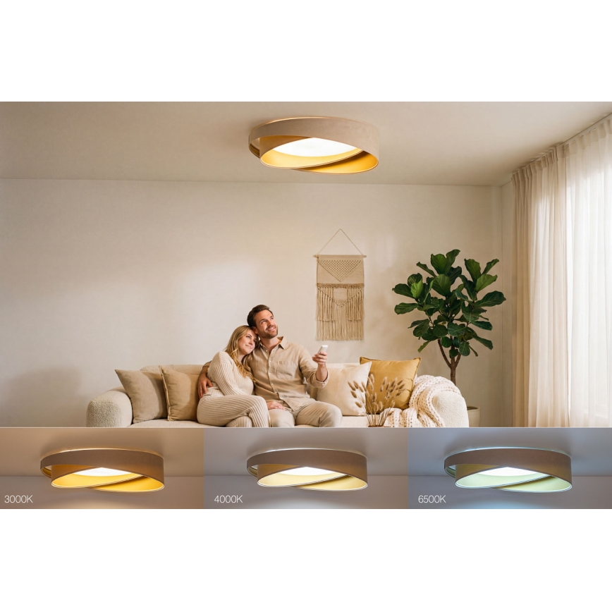 Dimmable LED Ceiling Light SMART GALAXY MODERN 24W/230V 3000–6500K Ø 55 cm Beige/Gold + Remote Control