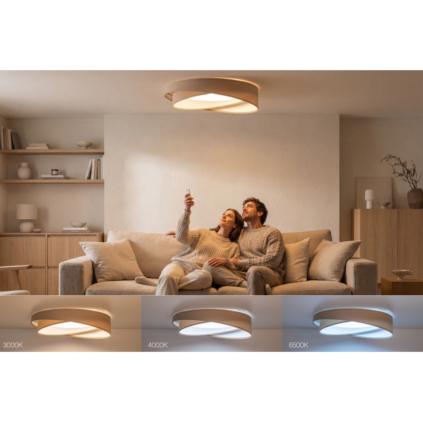 SMART GALAXY MODERN Dimmable LED Ceiling Light, 24W/230V, Tunable White 3000–6500K, Ø 55 cm, Beige/White — Includes Remote Control
