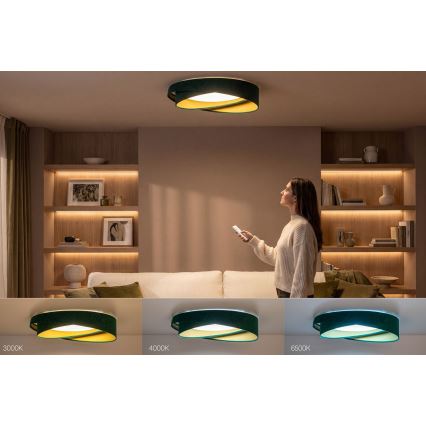 SMART GALAXY MODERN Dimmable LED Ceiling Light 24W/230V 3000-6500K Ø 55 cm Green/Gold + Remote Control