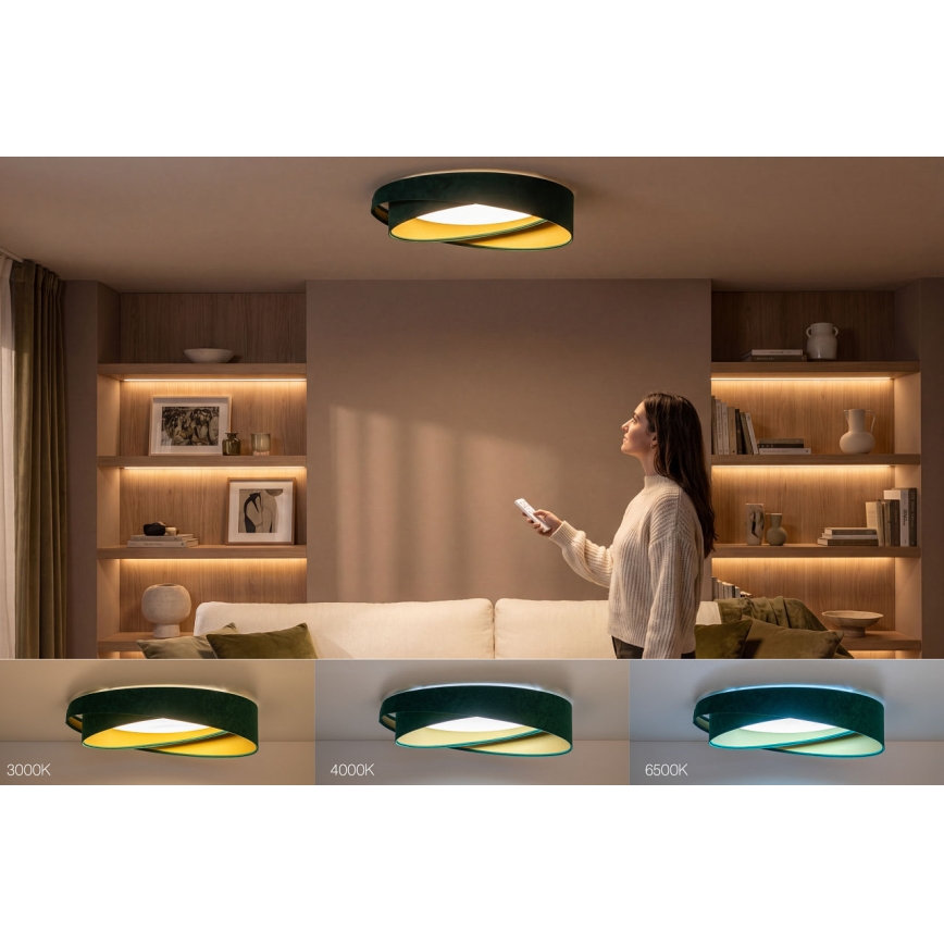 SMART GALAXY MODERN Dimmable LED Ceiling Light 24W/230V 3000-6500K Ø 55 cm Green/Gold + Remote Control