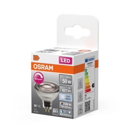 LED Dimmable MR16 GU5.3 Reflector Bulb, 6.8W/12V, 4000K, 36° Beam, CRI 90 - Osram
