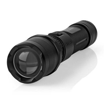 Dimmable LED Rechargeable Aluminum Flashlight — 10W, 5V, 2200 mAh, IPX4, Black