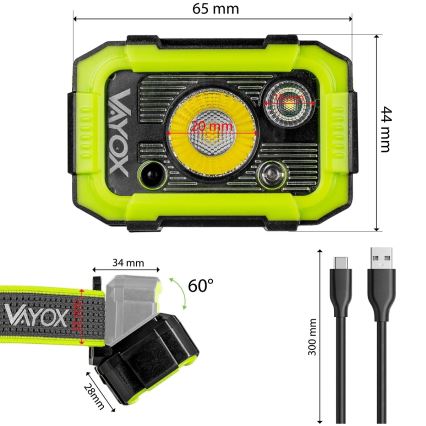 Dimmable Rechargeable LED Headlamp with Sensor, LED 10W/5V, IP66, 750 lm, 1500 mAh