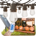 Dimmable LED solar decorative string, 10xE27 / 0.3 W / 3/5 V, USB 2400 mAh, 10.62 m, IP65, black, with remote control