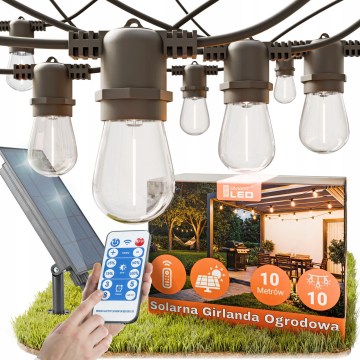 Dimmable LED solar decorative string, 10xE27 / 0.3 W / 3/5 V, USB 2400 mAh, 10.62 m, IP65, black, with remote control