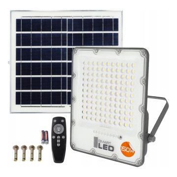 Dimmable LED Solar Floodlight 150W / 3.2V / 5000K / 15000 mAh / IP65, Black + Remote Control