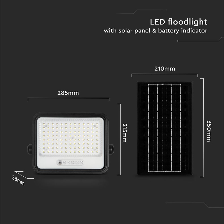 Dimmable LED Solar Floodlight LED/200W/3,2V 2000-8000K IP65 10000 mAh Black + Remote Control