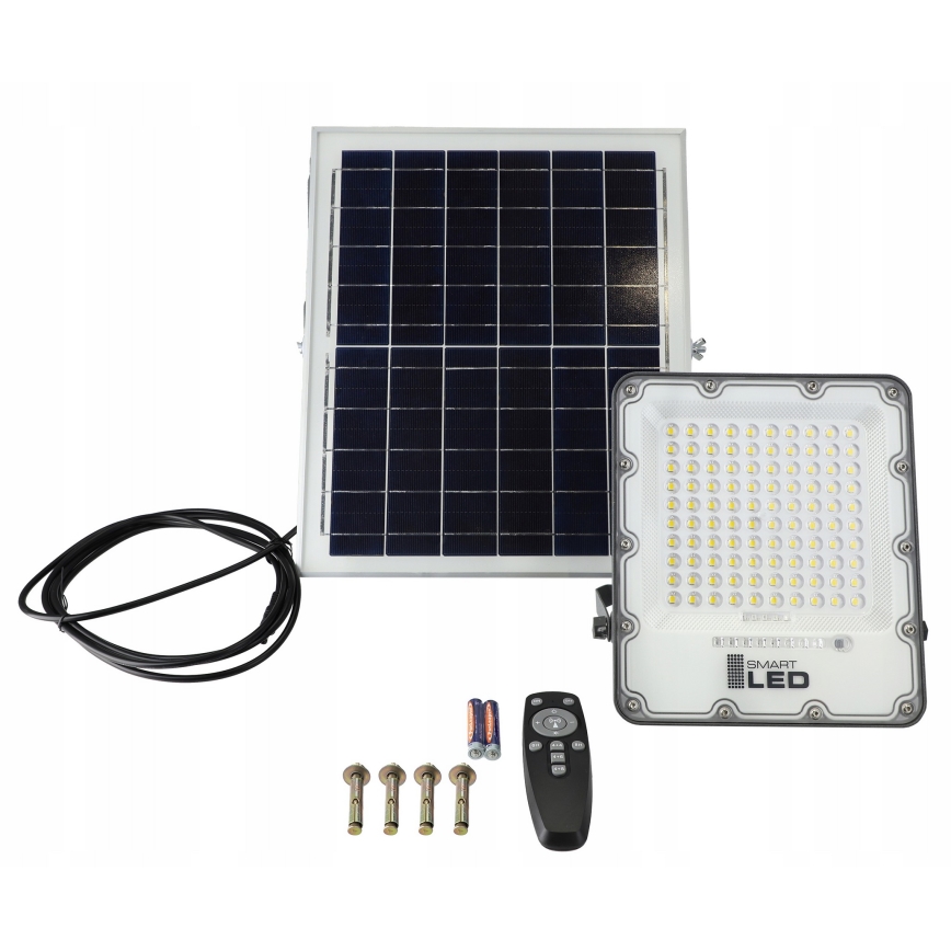 Dimmable LED Solar Floodlight LED/100W/3.2V 5000K 10500 mAh IP65 Black with Remote Control