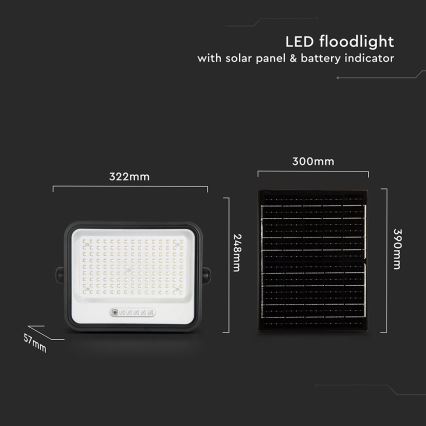 Dimmable LED Solar Floodlight LED/300W/3.2V 2000-8000K IP65 15000 mAh Black + Remote Control