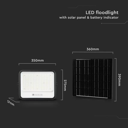 LED Dimmable Solar Floodlight LED/400W/3.2V 2000-8000K IP65 20000 mAh Black + Remote Control
