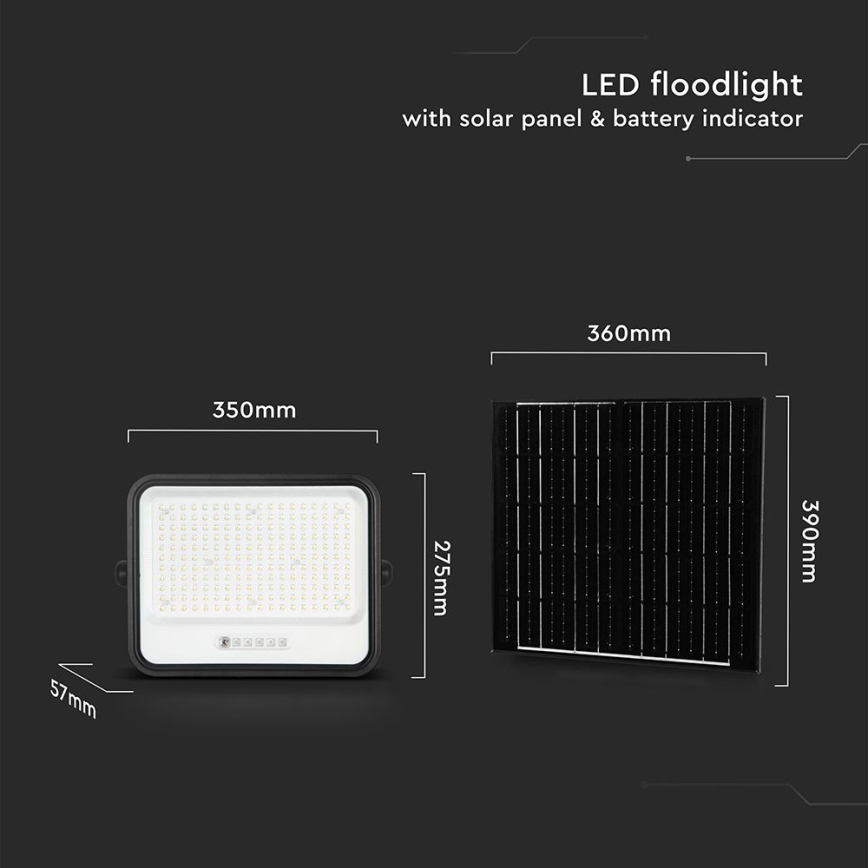 LED Dimmable Solar Floodlight LED/400W/3.2V 2000-8000K IP65 20000 mAh Black + Remote Control