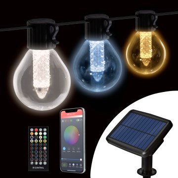 Dimmable LED Solar String Lights 15xLED/1.5W/3.7/5V 2700-10000K 2200 mAh 9 m IP65 Black + Remote Control