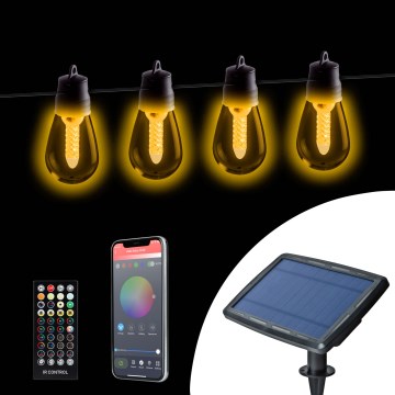 Dimmable LED Solar String Lights – 25 LEDs, 1.5 W, 3.7/5 V, 2700–10000 K, 2200 mAh, 15 m, IP65, Black + Remote Control