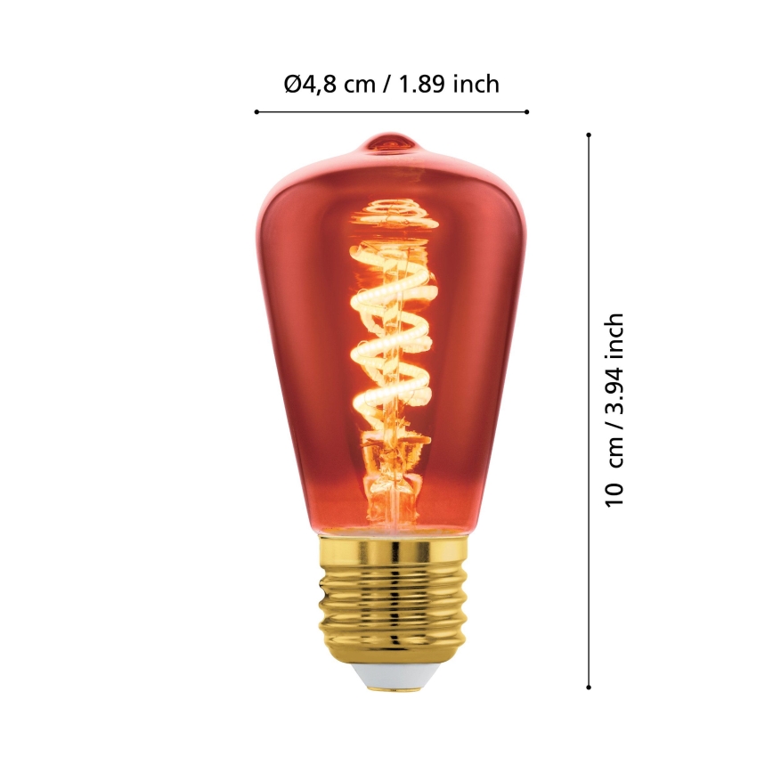 Dimmable LED Vintage ST48 Bulb E27/4W/230V 2000K Red - Eglo 110199