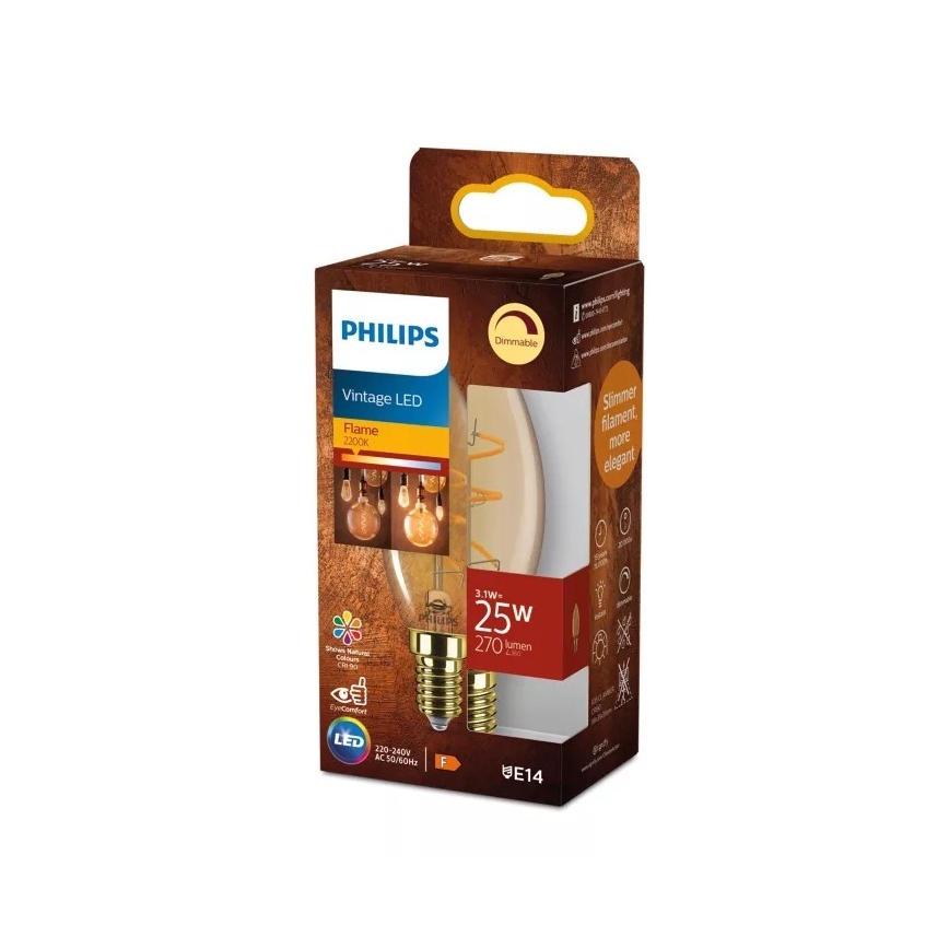 Dimmable LED bulb VINTAGE Philips B35 E14, 3.1 W, 230 V, 2200 K, CRI 90