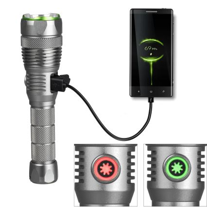 Dimmable rechargeable LED flashlight with power bank function LED/30W/5V IPX7 3000 lm 4000 mAh