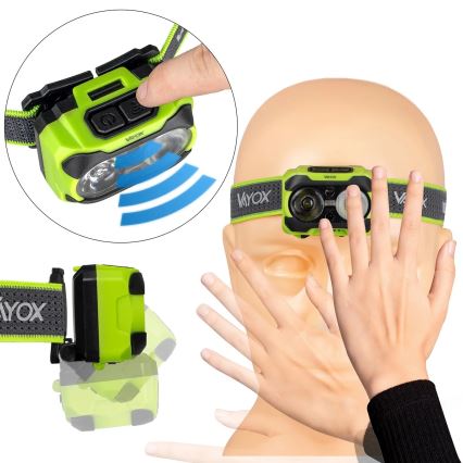 Dimmable Rechargeable LED Headlamp with Sensor and Red Light LED/10W/5V/3xAAA IP44 600 lm 1200 mAh