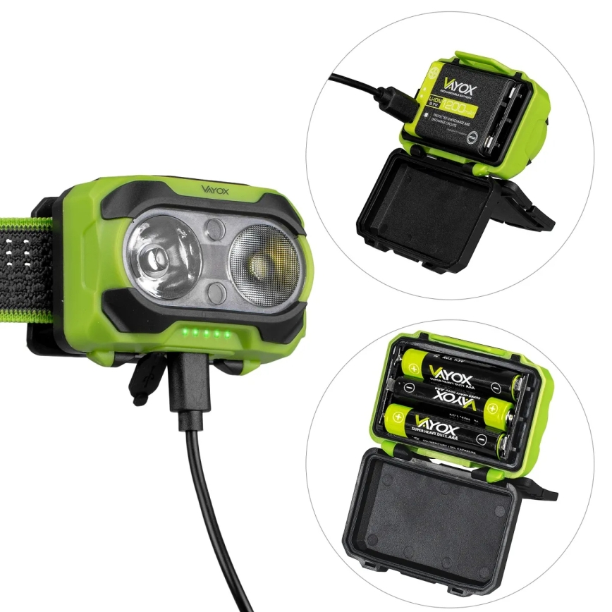 Dimmable Rechargeable LED Headlamp with Sensor and Red Light LED/10W/5V/3xAAA IP44 600 lm 1200 mAh