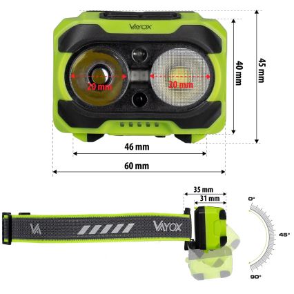 Dimmable Rechargeable LED Headlamp with Sensor and Red Light LED/10W/5V/3xAAA IP44 600 lm 1200 mAh