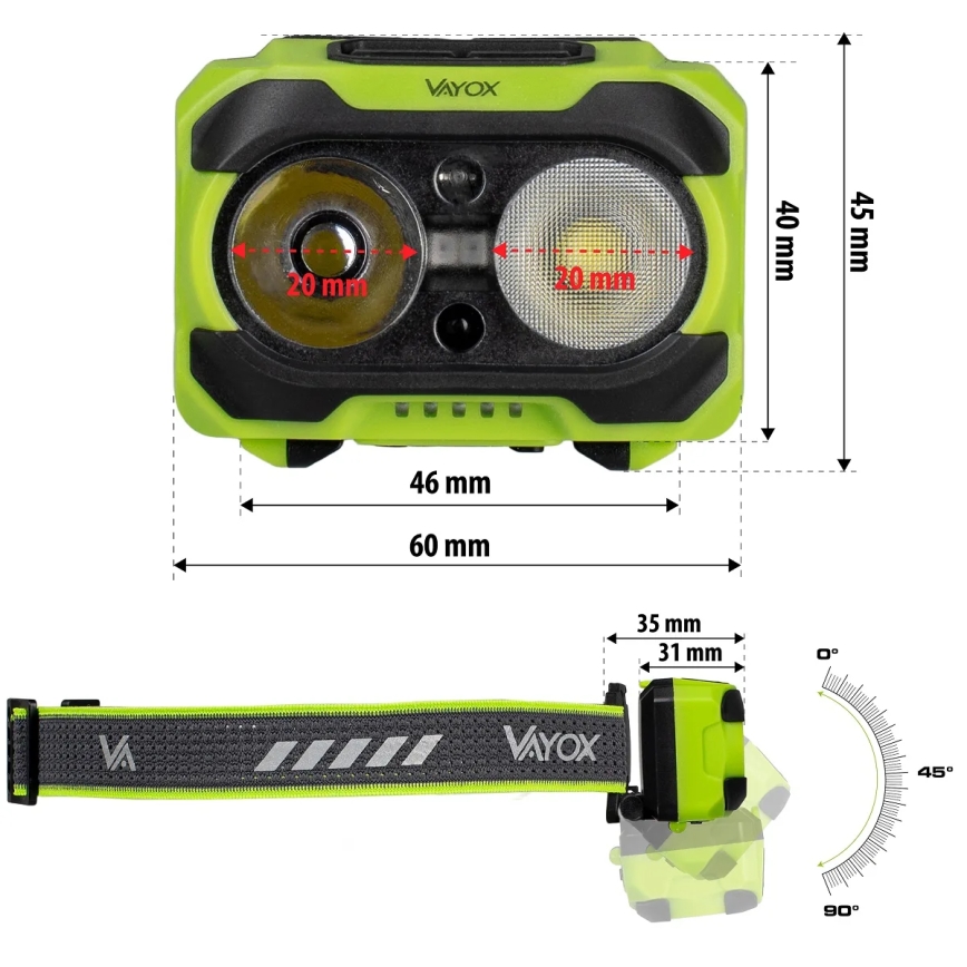 Dimmable Rechargeable LED Headlamp with Sensor and Red Light LED/10W/5V/3xAAA IP44 600 lm 1200 mAh