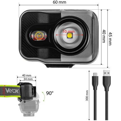 Dimmable Rechargeable LED Headlamp LED/10W/5V/3xAAA IP66 800 lm 1000 mAh