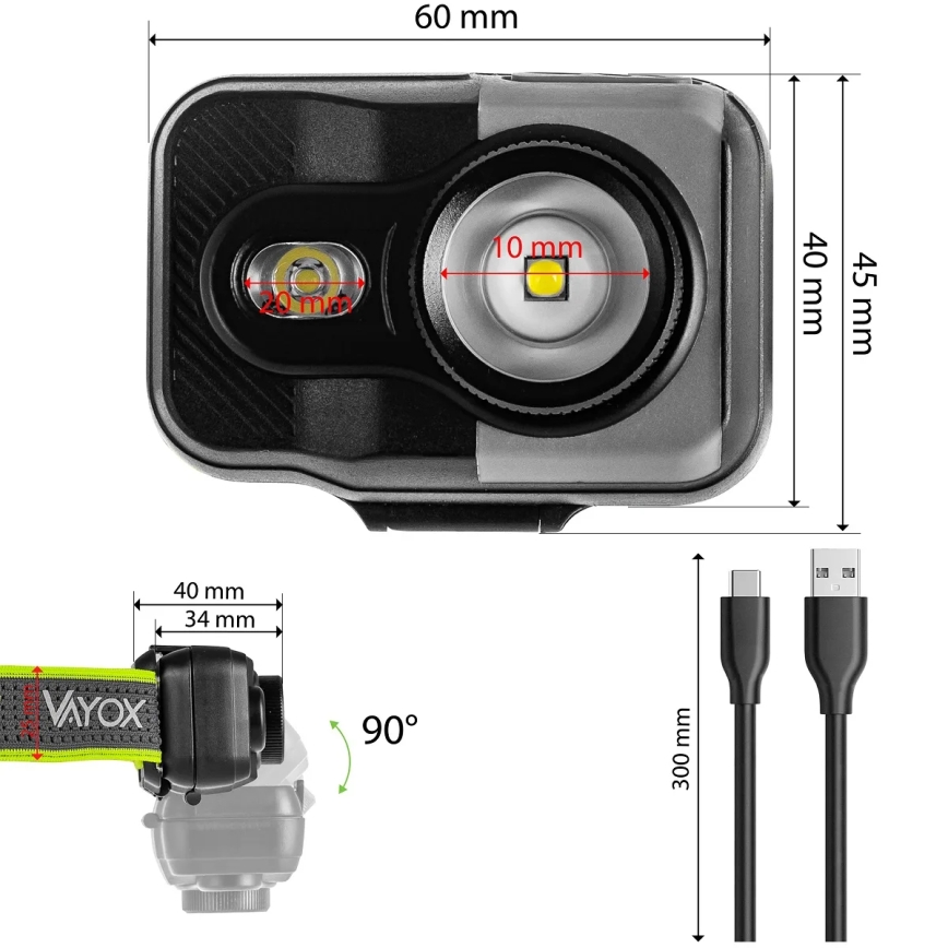 Dimmable Rechargeable LED Headlamp LED/10W/5V/3xAAA IP66 800 lm 1000 mAh