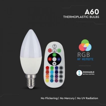 Dimmable RGB LED Bulb E14/3,5W/230V 6400K + Remote Control