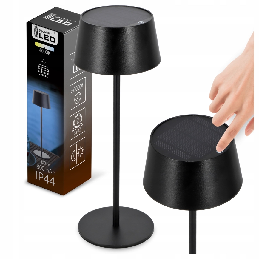 Dimmable Touch Solar LED Lamp, 3W/5V USB, 1800 mAh, IP44, Black