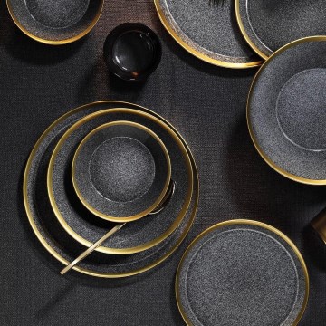 Dining set 16 pcs anthracite/gold/porcelain
