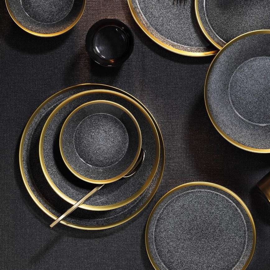 Dining set 16 pcs anthracite/gold/porcelain