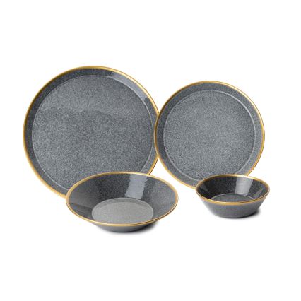 Dining set 16 pcs anthracite/gold/porcelain