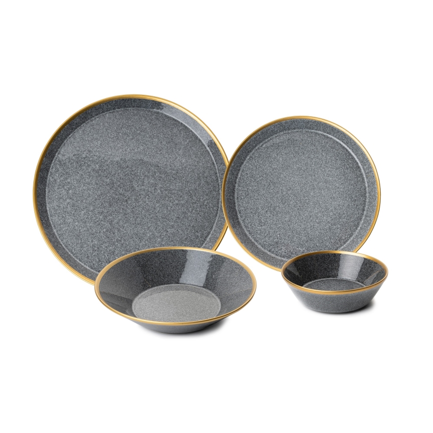 Dining set 16 pcs anthracite/gold/porcelain