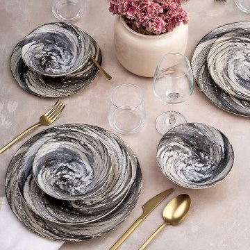 Dining set 24 pcs black/beige/ceramic