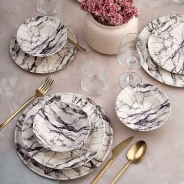 Dining set 24 pcs white/black/ceramic