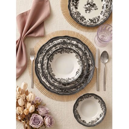 Dining set 24 pcs white/black/porcelain