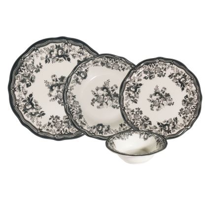 Dining set 24 pcs white/black/porcelain
