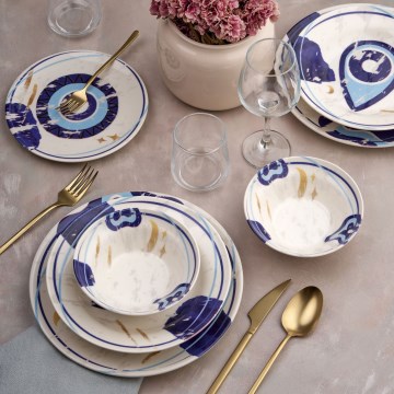 Dining set 24 pcs white/blue/ceramic
