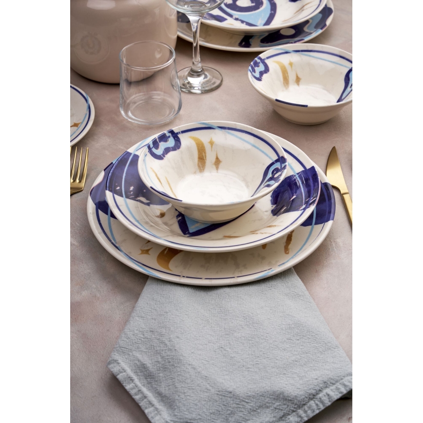 Dining set 24 pcs white/blue/ceramic