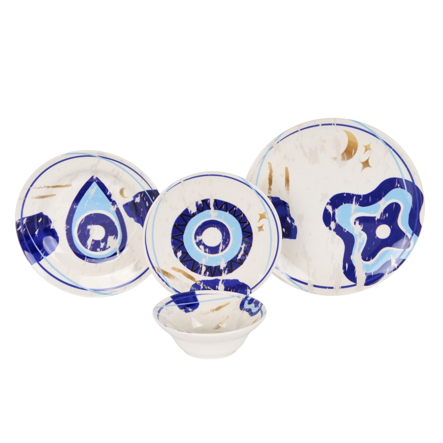 Dining set 24 pcs white/blue/ceramic