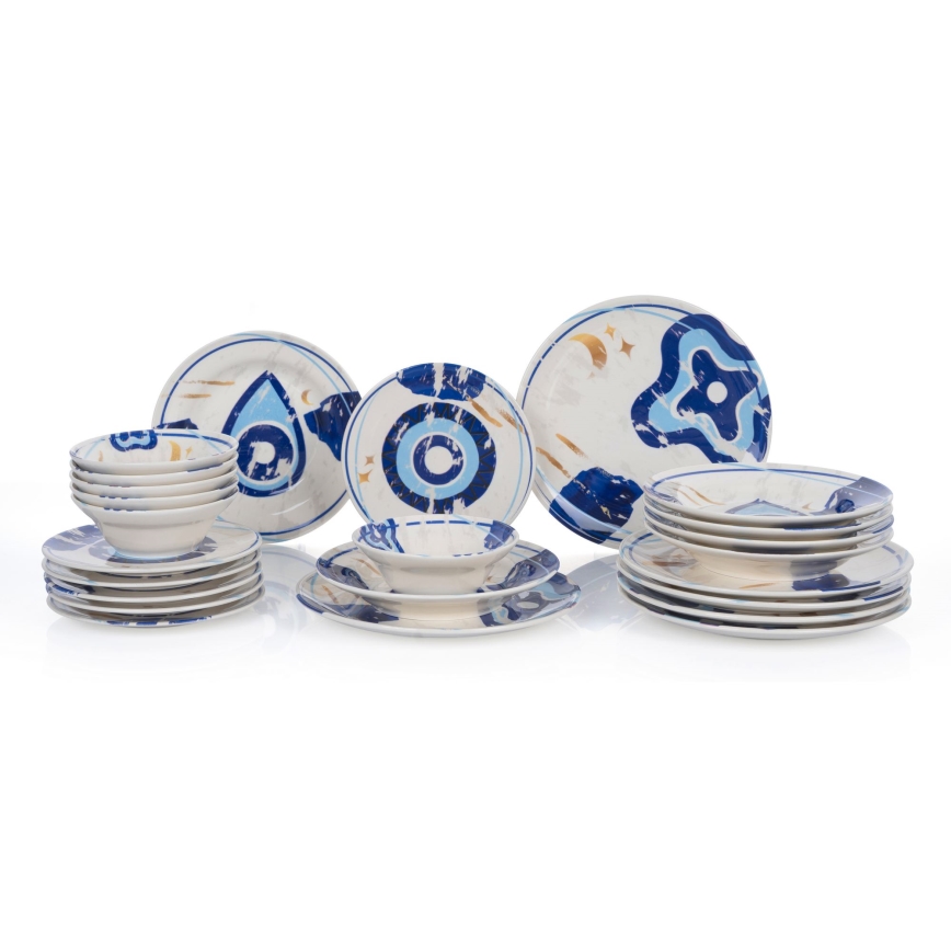 Dining set 24 pcs white/blue/ceramic