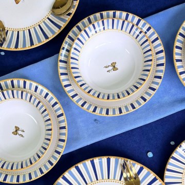 Dining set 24 pcs white/blue/gold/ceramic
