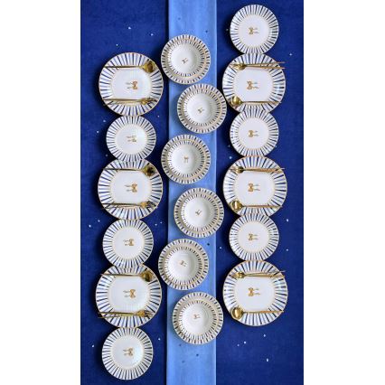 Dining set 24 pcs white/blue/gold/ceramic