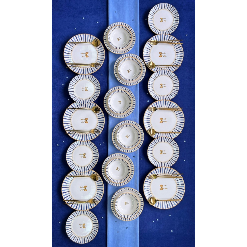 Dining set 24 pcs white/blue/gold/ceramic